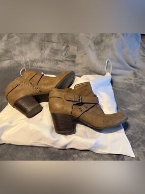 Indigo Taupe Buckle Ankle Booties